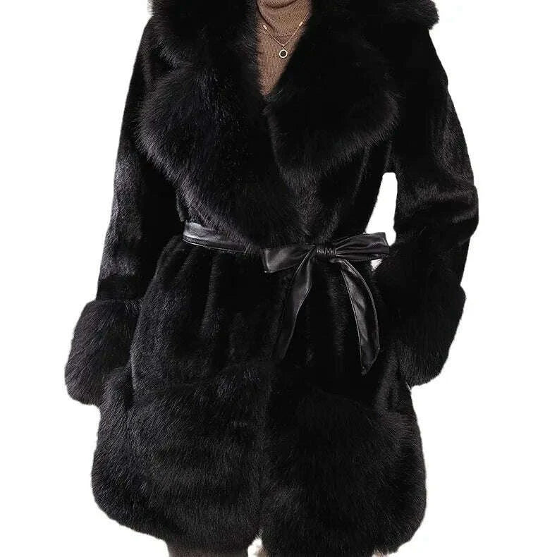 Elegant Simplistic Women's Faux Fur Mink Coat Eco-Friendly Long Sleeve Mid-Length Fashionable Winter Outerwear Coat