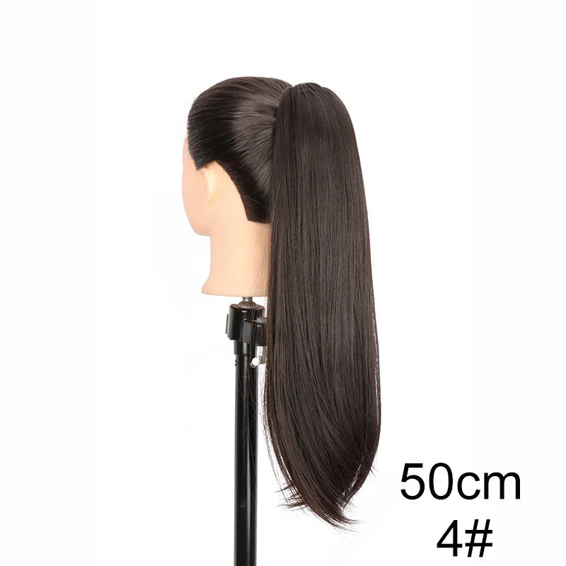Clip-In Ponytail Extension – 40/50cm Length – High Temperature Fiber – Black Brown | KIMLUD