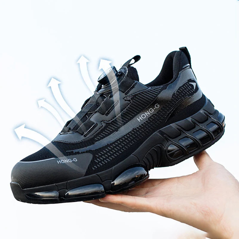 Men's Work Shoes Rotary Buckle Work Sneakers Protective Shoes Safety Industrial Puncture-Proof Anti-Smash Steel Toe Shoes