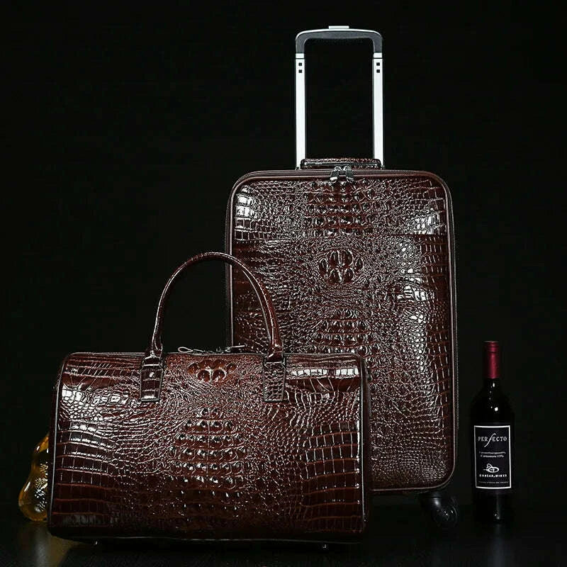 KIMLUD, Genuine Leather crocodile pattern travel luggage with handbag backpack men's first layer cowhide trolley suitcase boarding case, KIMLUD Womens Clothes