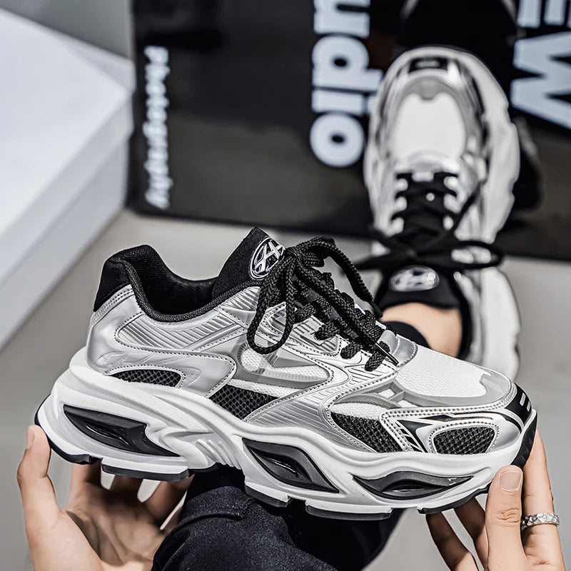 Men's Sneakers – Thick Sole Height Increase – Artificial Leather Upper | KIMLUD