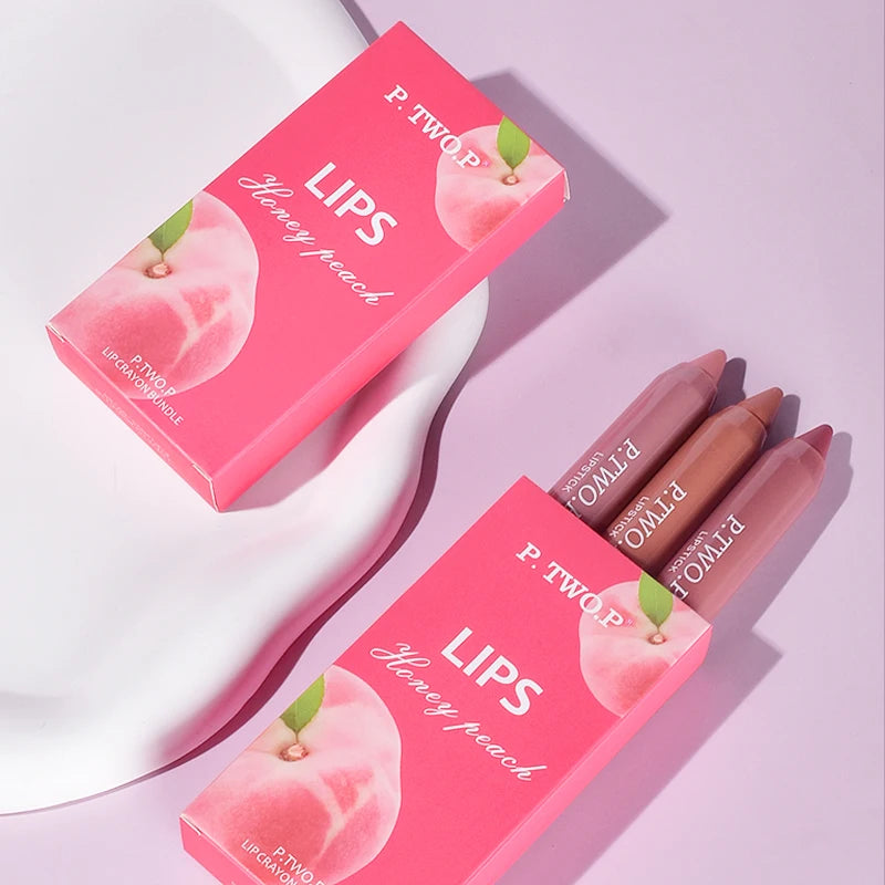 P.TWO.P 3 Pcs Lipstick Set Different Colors Sexy Long Lasting Waterproof Matte Lipstick Pencils Moisturizer Lips Makeup Kit Lip