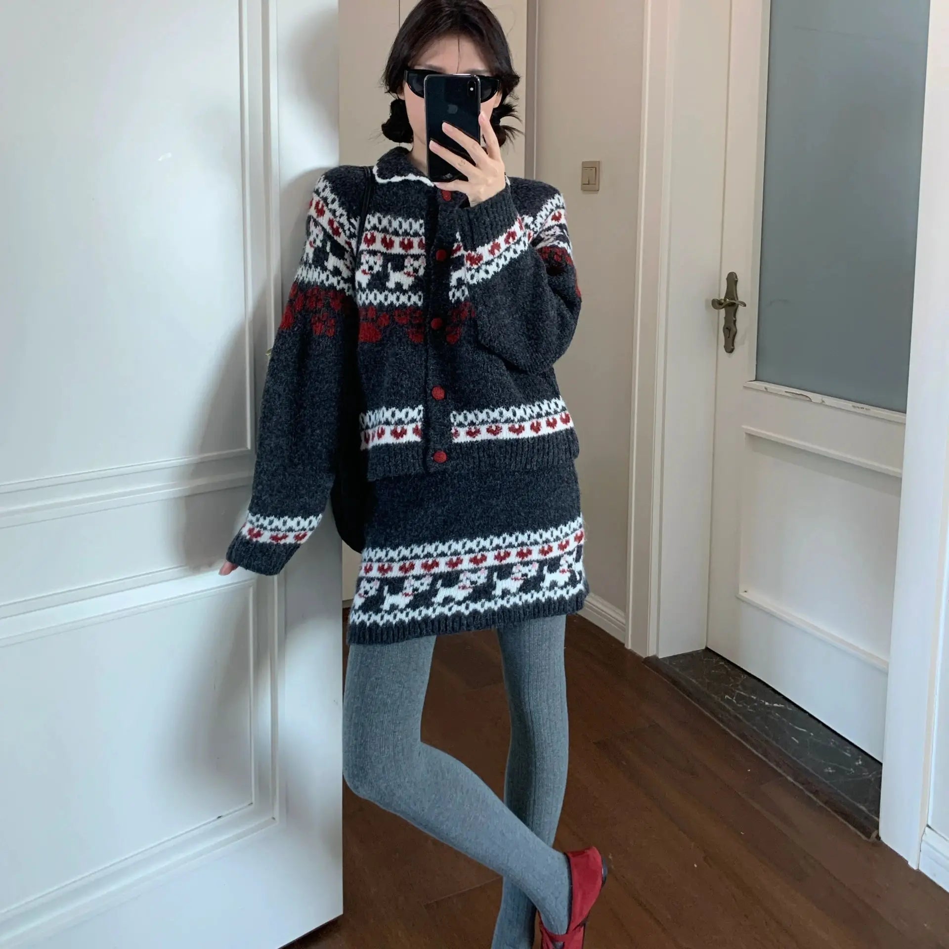 KIMLUD, Knitted Suit Women 2025 Fashion Vintage Sping Autumn Cardigan Sweater Coat Short Skirt Ladies Two Piece Set Outfits, KIMLUD Womens Clothes