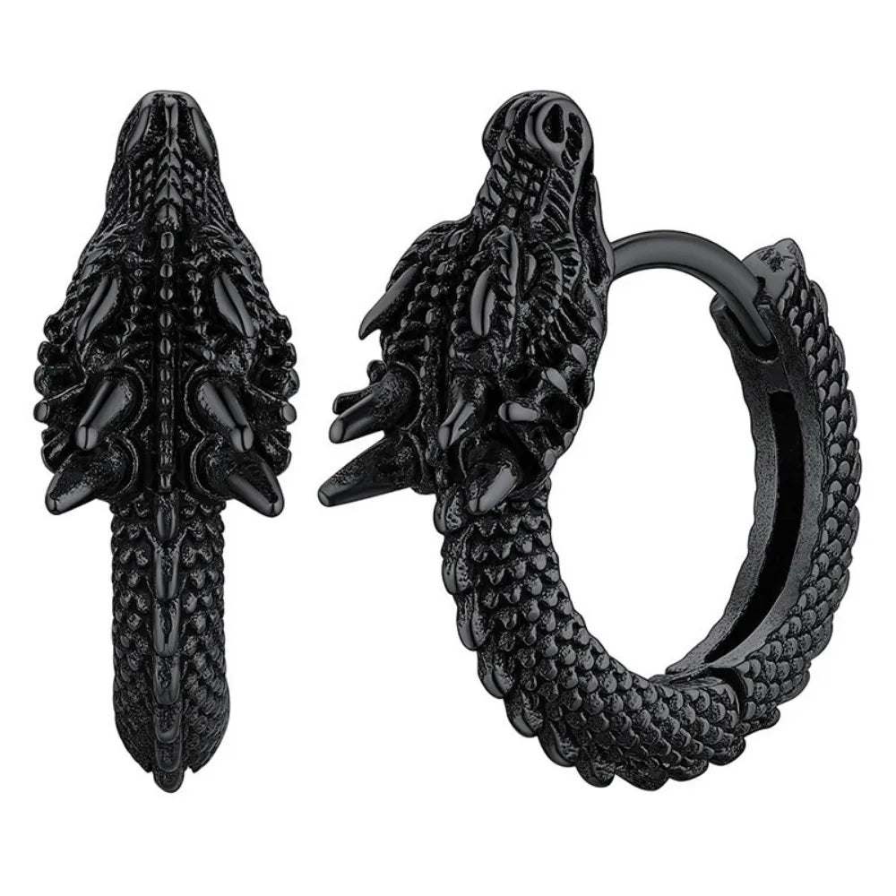 Retro Hip-hop Stainless Steel Gold Color Dragon Hoop Earrings Women's Men Punk Personality Cool Streetwear Jewelry Accessories