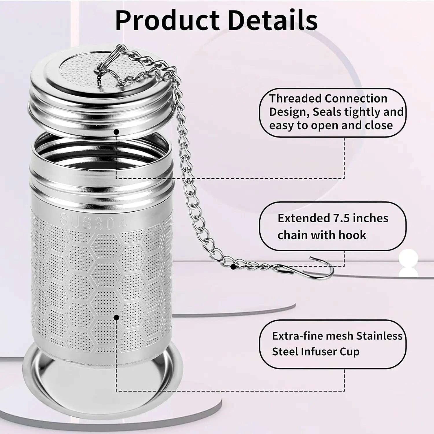 304 Stainless Steel Tea Strainers Set: Extra Fine Mesh Tea Infuser for Loose Leaf Tea - Updated Slim Threaded Lid for Black Tea