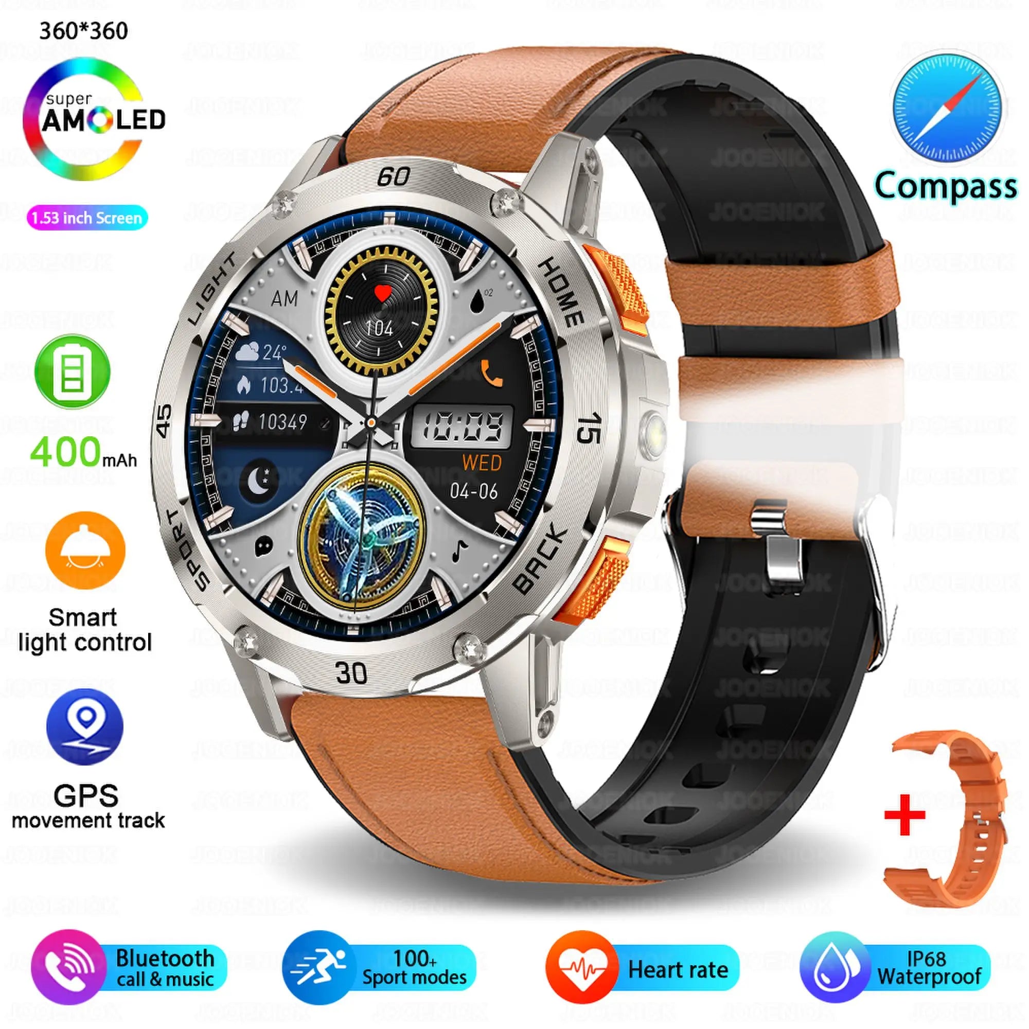 Outdoor Sport Smart Watch Men Compass 400mAh Battery Flashlight Health Monitoring Waterproof Bluetooth Call Smartwatch 2025 New