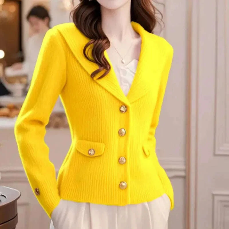 KIMLUD, Autumn/Winter Flip Collar Korean Women's Knitting Cardigan Sweater Jacket Long Sleeve Versatile Ladies Sweater Coat JJ407, KIMLUD Womens Clothes