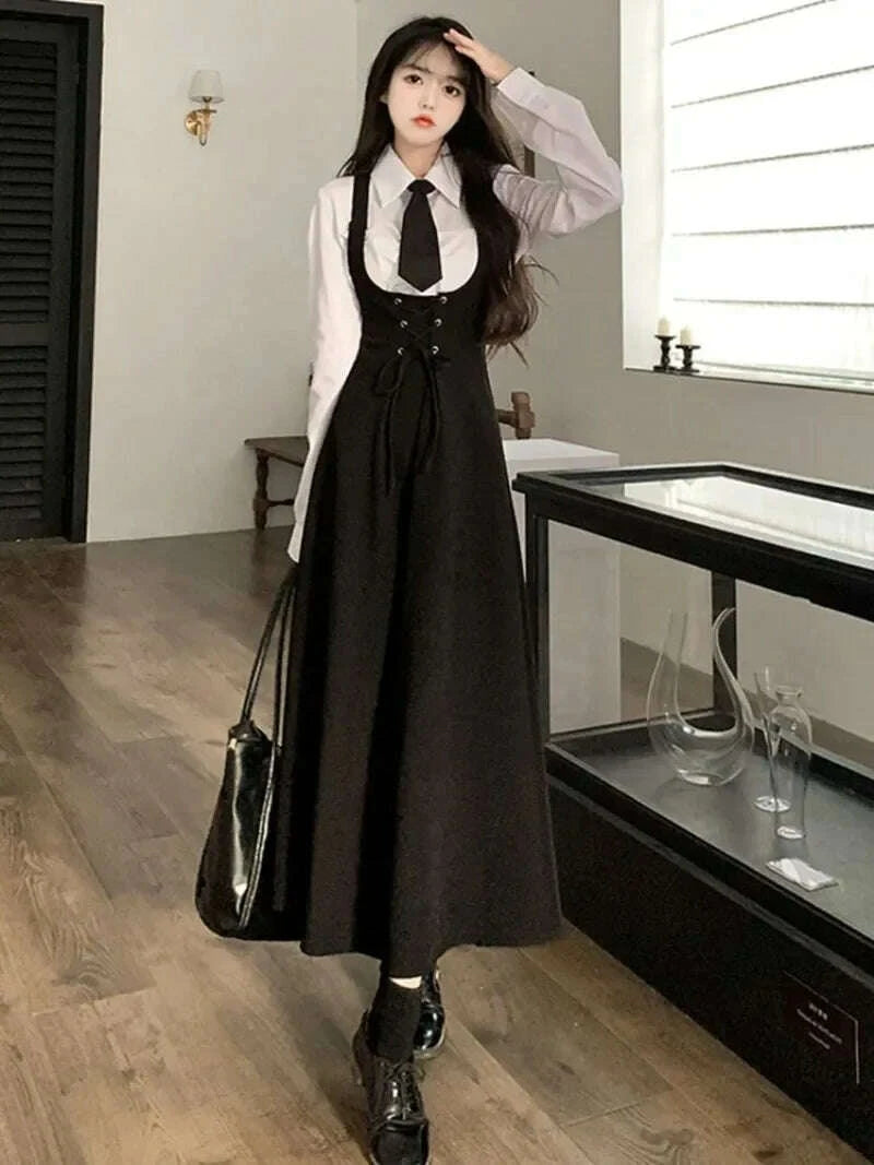 lapel-neck-tie-long-sleeve-white-shirt-women-slim-waist-mid-length-strap-dress-for-women-two-piece-sets-2025-fashion-newkimlud-womens-clothes-35082972