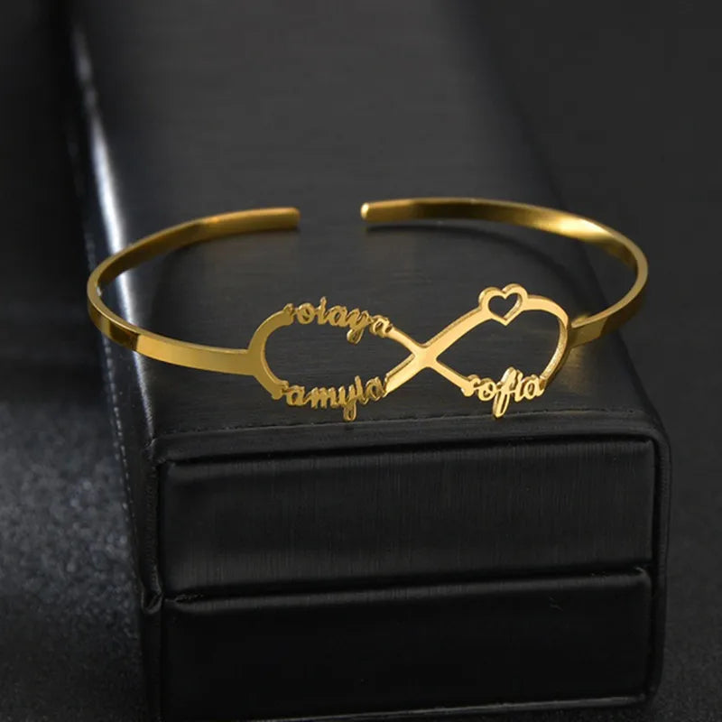 Engraved Cuff Bracelet Numeral Name — Gold | KIMLUD
