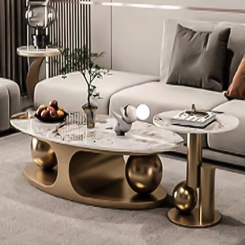 Modern Italian-Luxury Living Room Coffee Table Set With Gold Finish — Gold | KIMLUD