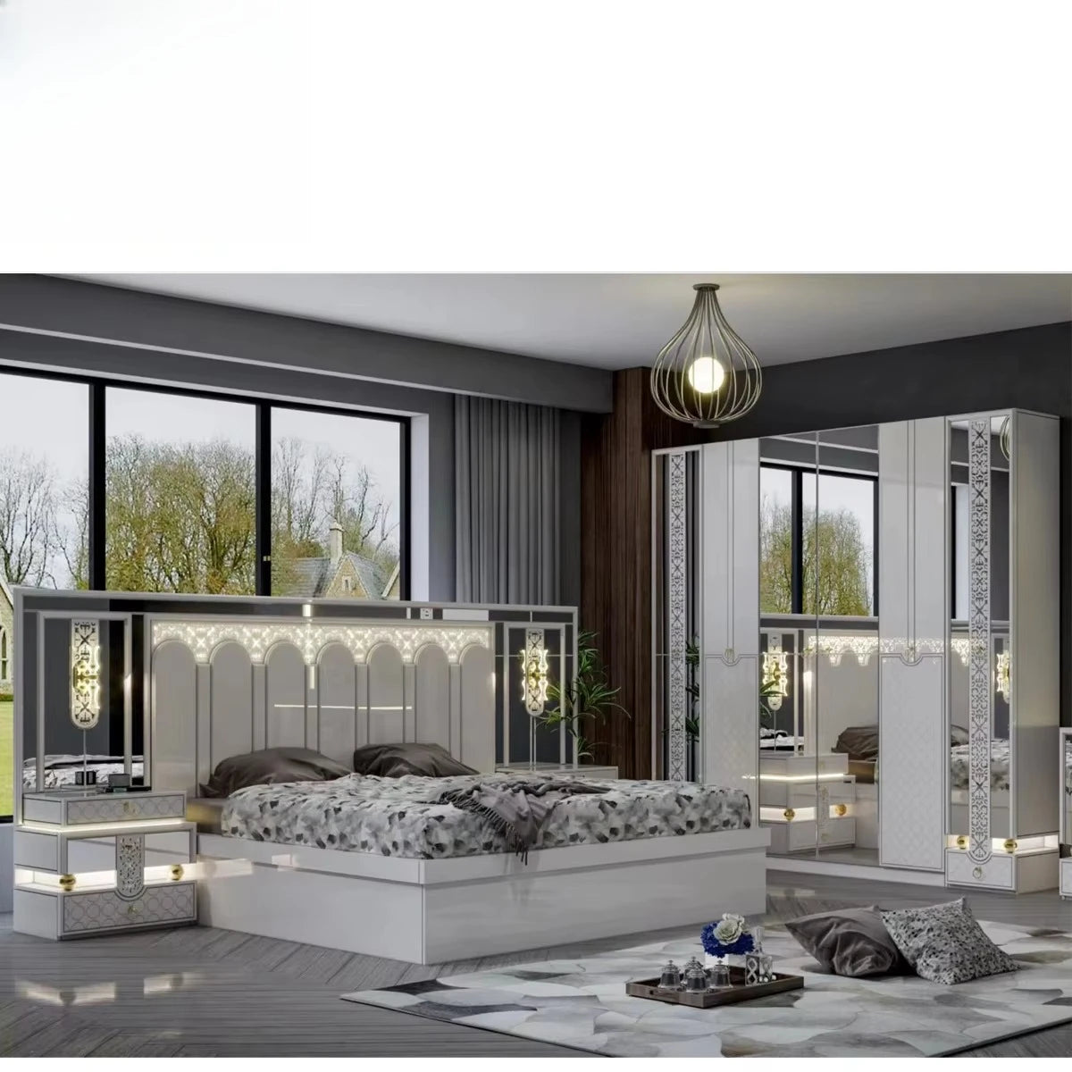 Furniture Bed Master Bedroom Set Paint Melamine MDF Bedroom Set Bedroom Furniture