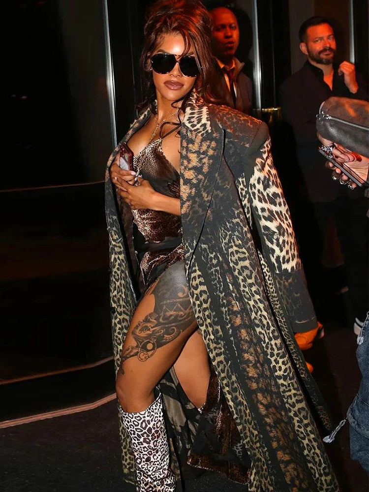 Sisterlind Hipster Coat Women Trench Fall Warm Lapel Neck Leopard Print Full Sleeve Coquette Street Adjustable Belt Lady Outwear