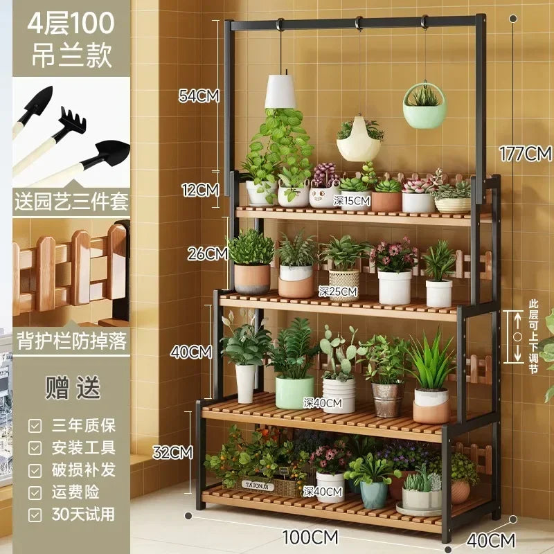 Bamboo Square Outdoor Plant Shelf Rack Five-Tier Display for Garden Outdoors — Black | KIMLUD