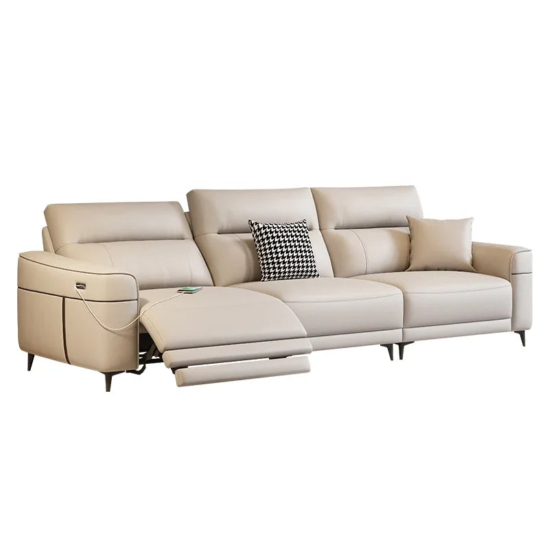 Leather Nordic Sofa Daybed Recliner — Ivory-Beige | KIMLUD