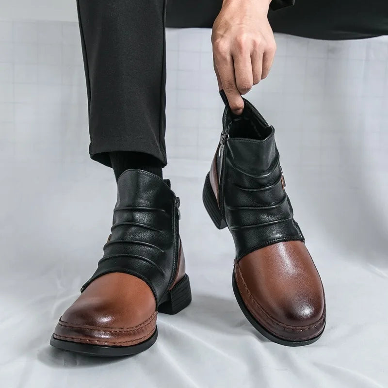 Autumn Winter Retro Ankle Boots for Men Fashion Casual Size Zipper Motorcycle Boots Man New Designer Warm Platform Shoes Male