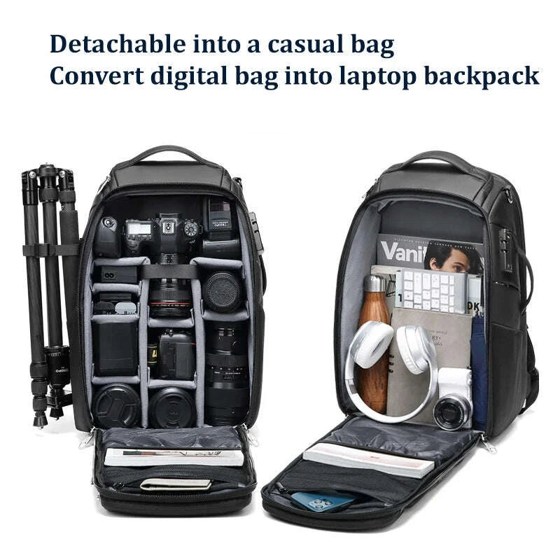 KIMLUD, Men travel Professional SLR camera backpack With tripod bracket Detachable into a Anti-theft 40L travel 17 inch Laptop Backpack, KIMLUD Womens Clothes