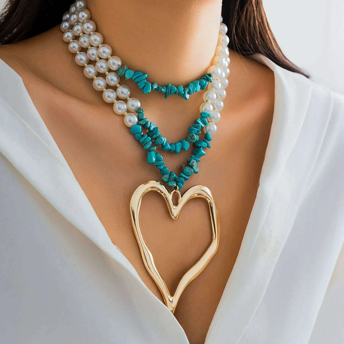 punk-metal-big-heart-shaped-pendant-necklace-vintage-geometric-green-stone-imitation-pearl-chain-short-necklace-womens-jewelry-kimlud-kimlud-33913504