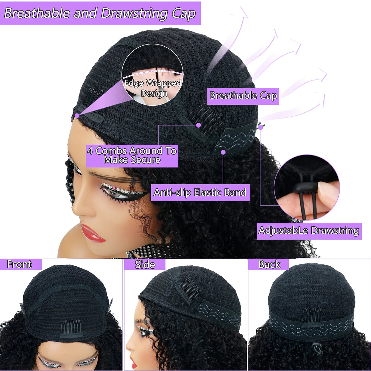 Half Wig - Drawstring Seamless - Remy Human Hair - Curly | KIMLUD