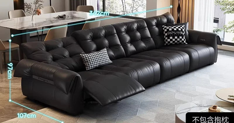 Full-Grain Leather Minimalist Multifunctional Sofa With Sculpted Modular Form — Black | KIMLUD