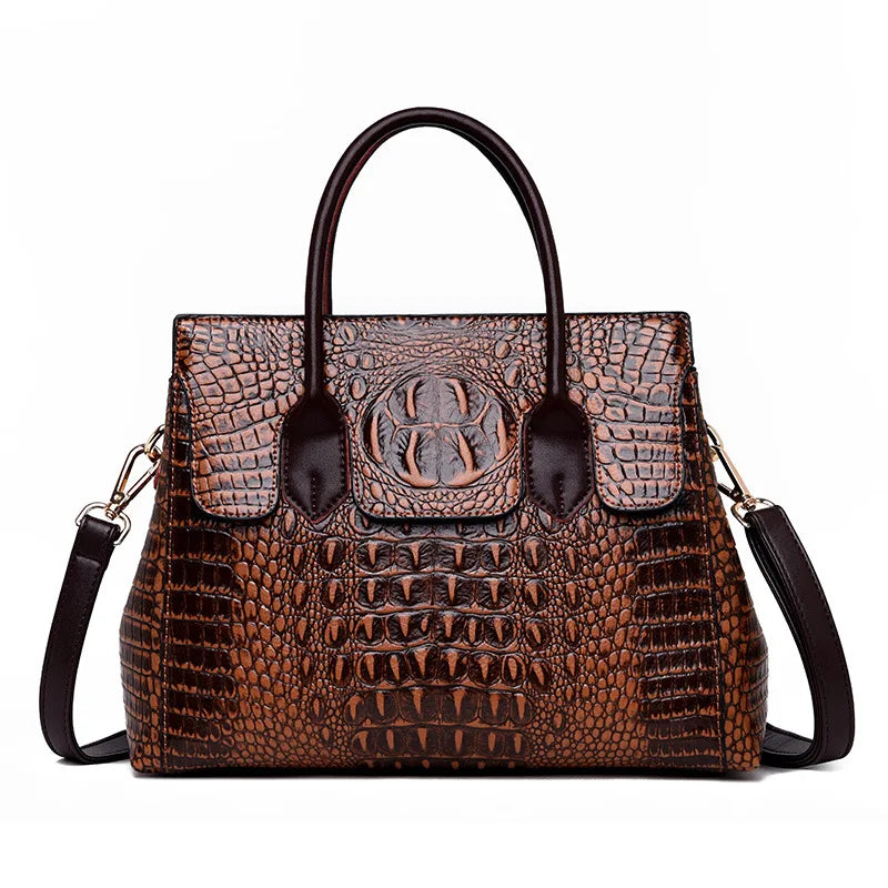 Genuine Leather Shoulder Bag Crocodile — Black | KIMLUD