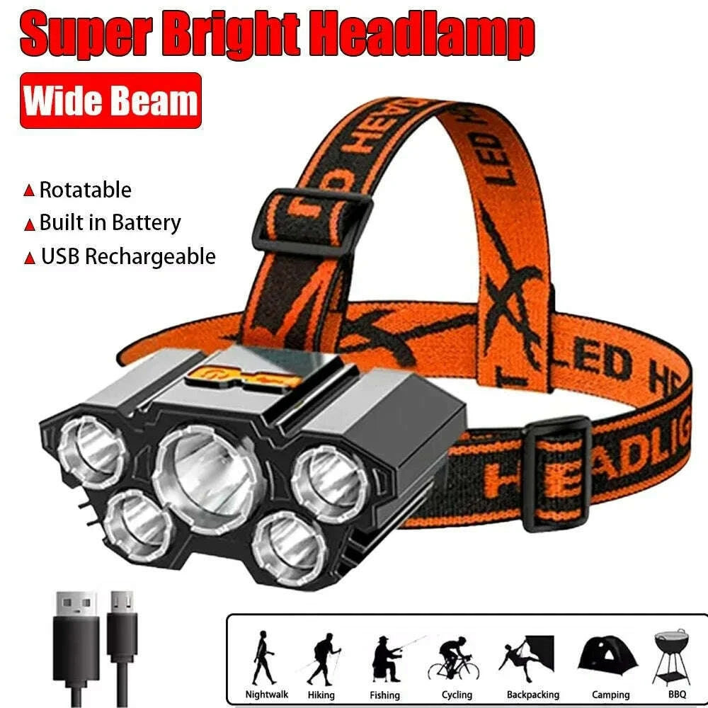 5-led-headlamp-rechargeable-with-built-in-18650-battery-strong-light-headlight-camping-adventure-fishing-head-light-flashlightkimlud-womens-fashion-34620583