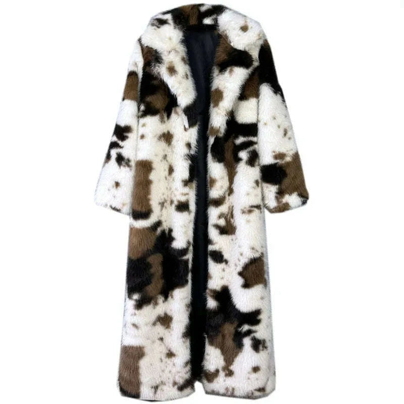 KIMLUD, DEAT 2025 Winter New Fashion Thick Faux Fox Fur Coat For Women Contrast Color Suit Collar Warm Overcoat Female Trendy 11A06744, KIMLUD Womens Clothes