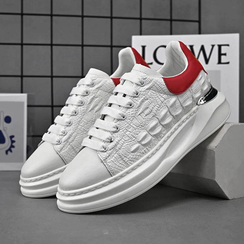 Men Casual board shoes White Sneakers Men Fashion Lace Up Leather Casual Comfortable Board Shoes Non-slip Board Shoe Men Shoes