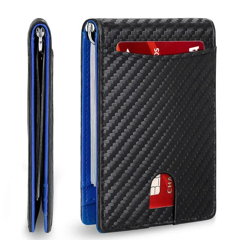 Metal Money Clip Wallet RFID Blocking Slim Card Holder Money Bag Credit Cardholder Carbon Fiber Bifold Smart Wallet for Men