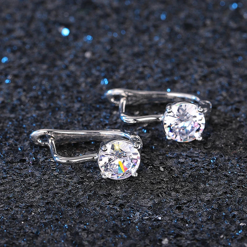 U-Shaped Hoop Earrings Cubic Zirconia Sparkle — Silver | KIMLUD