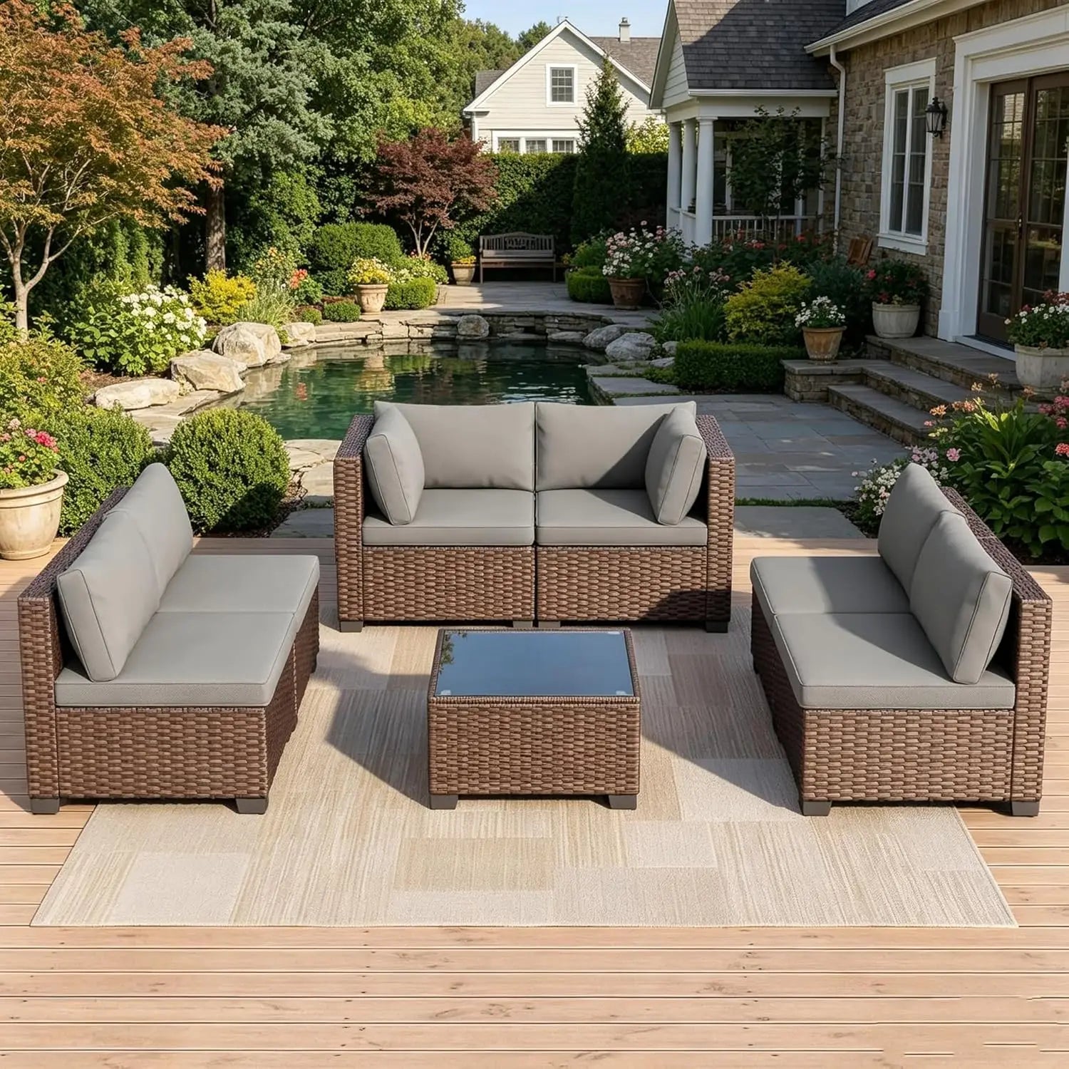 All-Weather Rattan Outdoor Sofa Set — Brown | KIMLUD