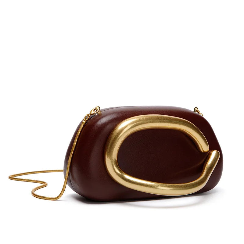 PU Leather Box Clutch Bag With Gold Closure And Chain Detailing — Black | KIMLUD