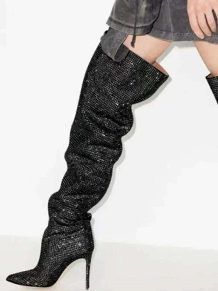 KIMLUD, 2025Women's New European and American Fashion Show Starry Sky High-heeled Rhinestone Pointed Nightclub Four Seasons Boots, KIMLUD Womens Clothes