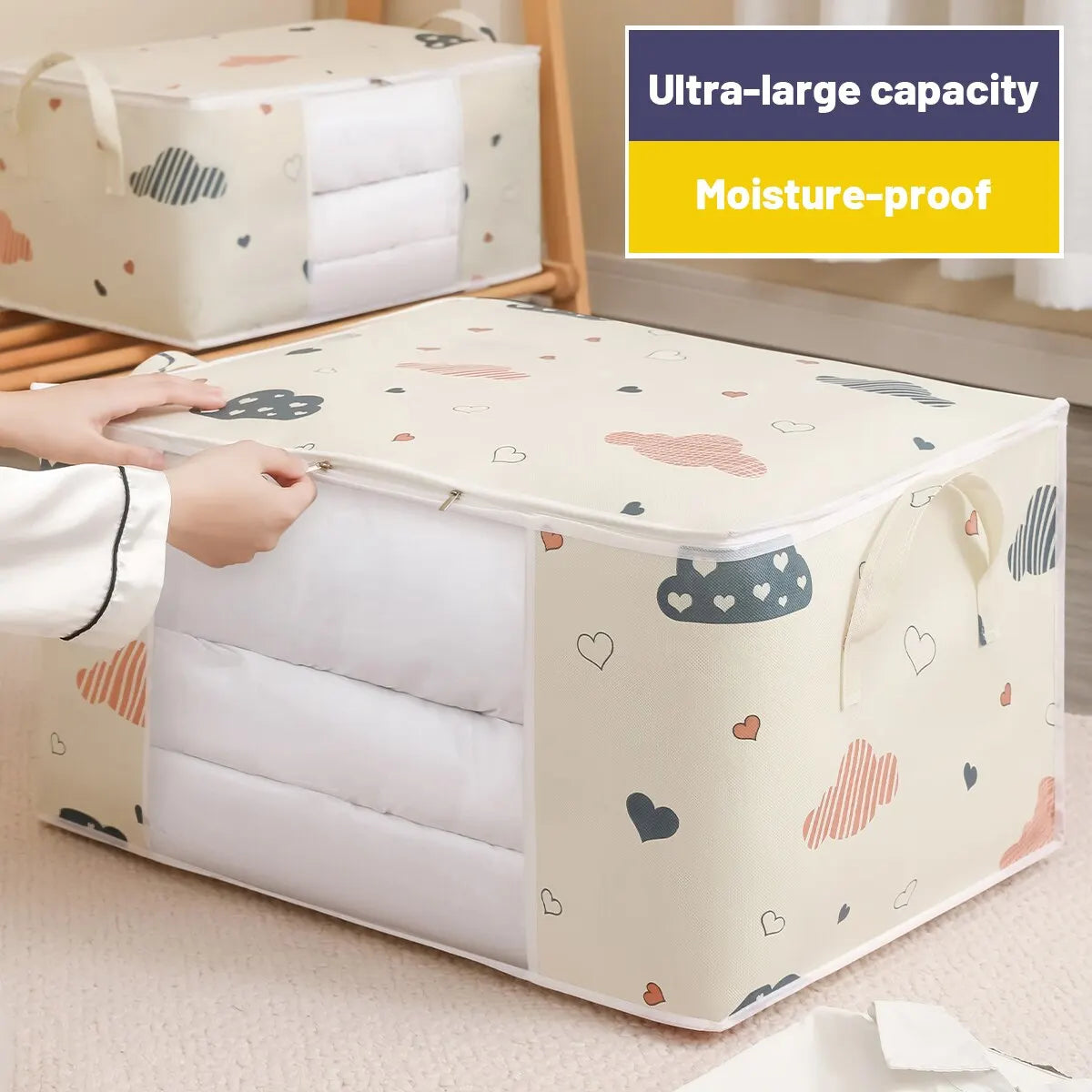 Non-Woven Floral Storage Bag Organizer — Beige | KIMLUD