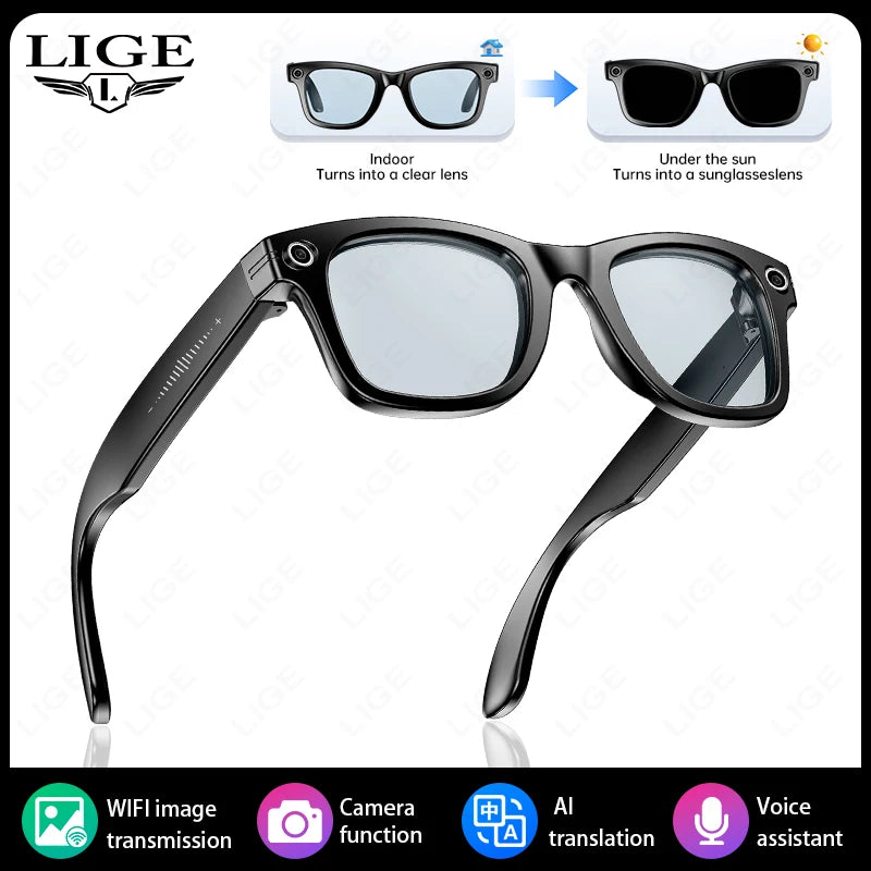 LIGE Smart Glasses Take Pictures 800W Video Recording Bluetooth Music Call AI Q&A Intelligent Translation Waterproof Sunglasses
