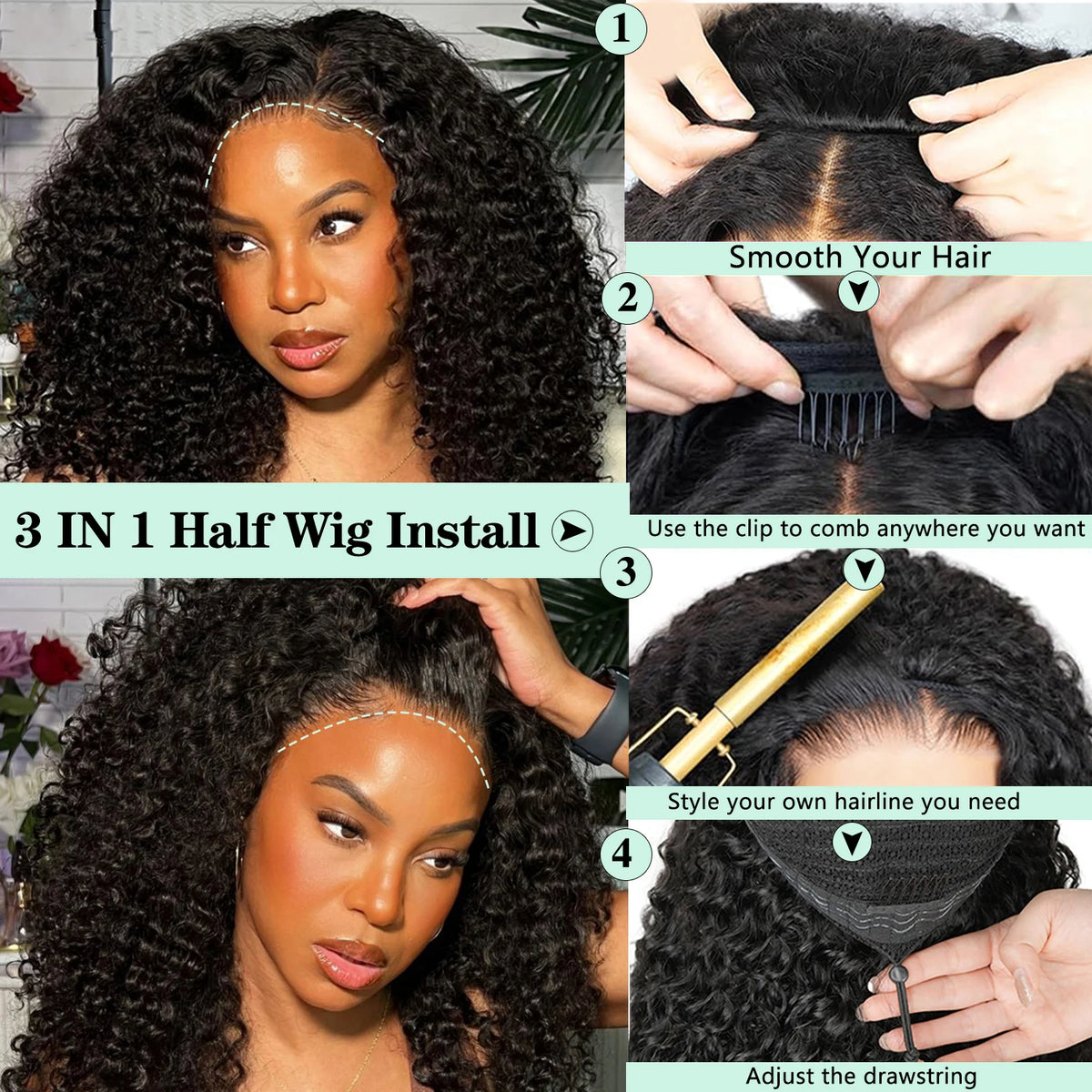 Machine Half Wig – 250 Density – Remy Hair Curly | KIMLUD