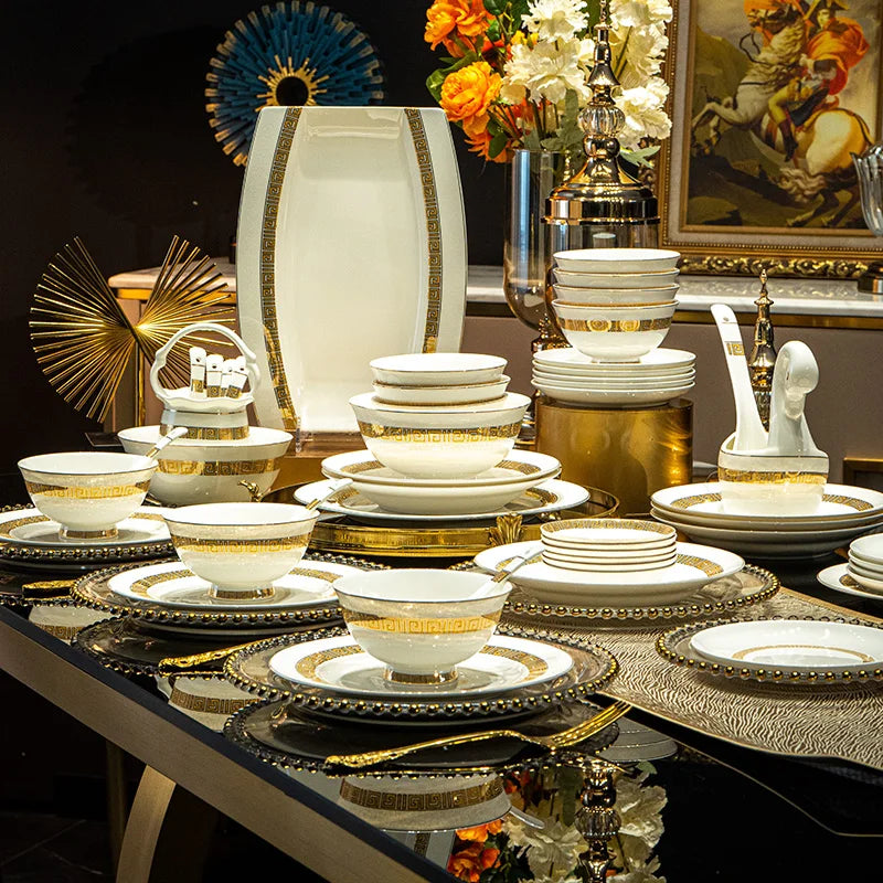 Fine Bone China Dinnerware Sets Gold Trim — White | KIMLUD