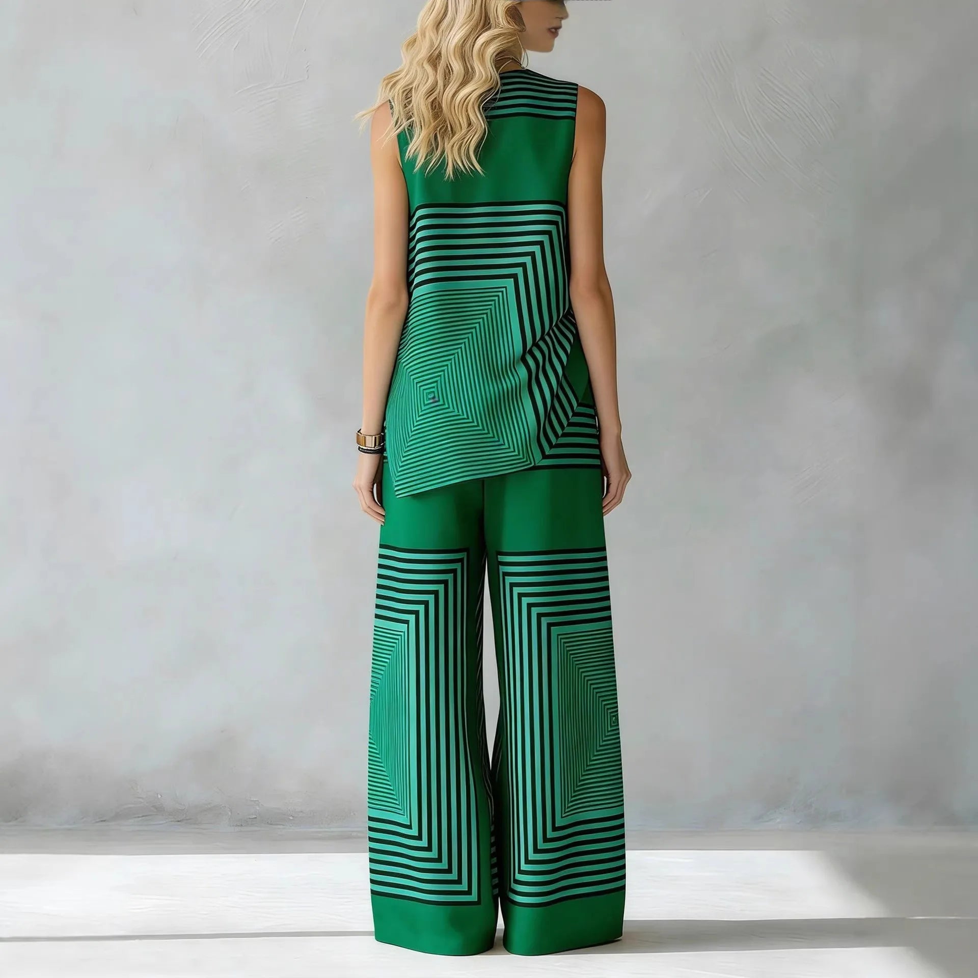 Striped 2-Piece Set — Sleeveless Vest & High-Waist Wide-Leg Pants | KIMLUD