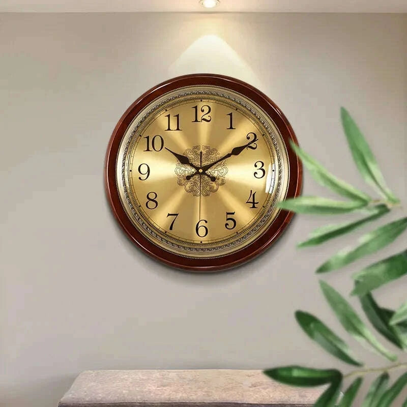 KIMLUD, Luxury Wood Wall Clock Metal Retro Nordic American Style Gold Silent Wall Clocks Bedroom Shabby Chic Living Room Horloge Gift, KIMLUD Womens Clothes
