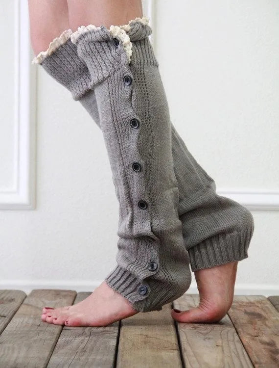 Women's Leg Guards Autumn and Winter New Lace Lace Buttons Warm Long Jk Stacking Socks Cover Boot Cover