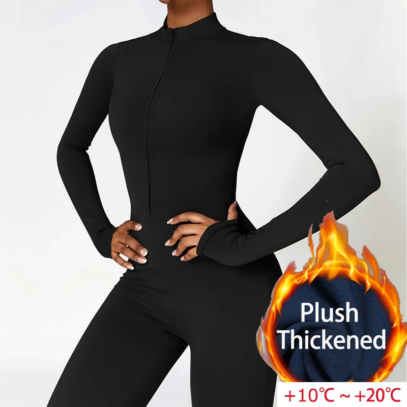 Jumpsuit – Warm Plush Winter Set – Nylon Elastane – Black | KIMLUD