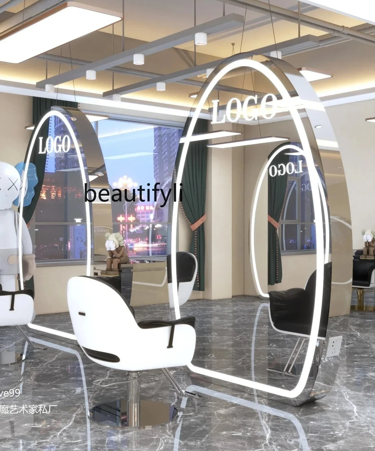 AY7Hairdresser mirror, special hairdresser mirror table double-sided floor mirror with lamp, light luxury high-end