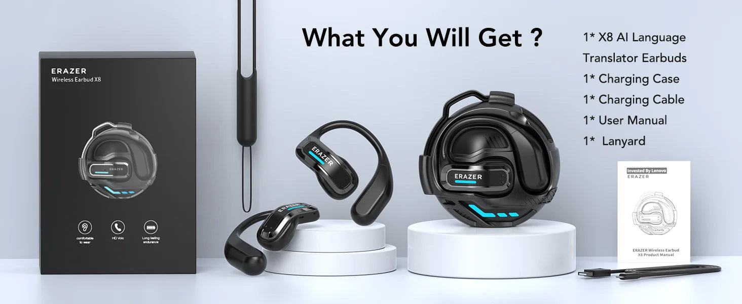 Sleek AI Translator Earbuds X8 With Low Latency Gaming Bluetooth 5.4 — Black | KIMLUD