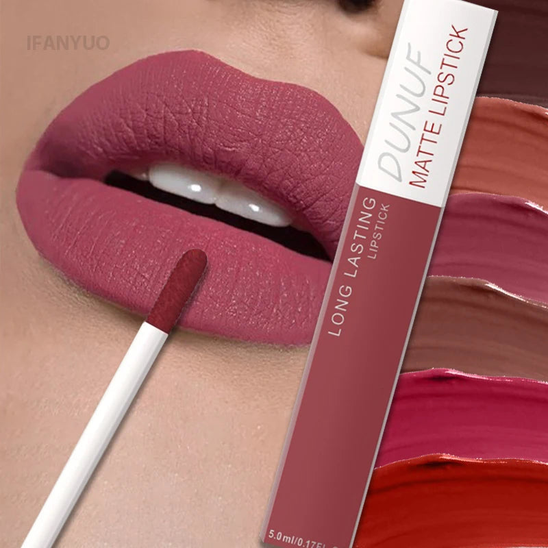 Non Stick Cup Liquid Lipstick Dark Purple Long Lasting Lip Gloss Matte Velvet Finish Resistant To Fading Waterproof Lip Cosmetic