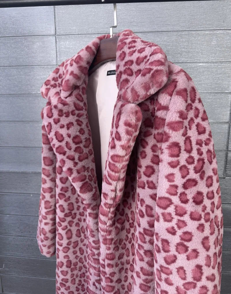 Fur Coat – Faux Rabbit Hair – Leopard Print Overcoat X-Long | KIMLUD