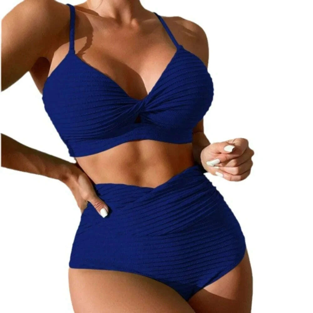 KIMLUD, New Solid Color Split Swimsuit Gather Sexy High Waist Beach Women's Bikini, KIMLUD Womens Clothes
