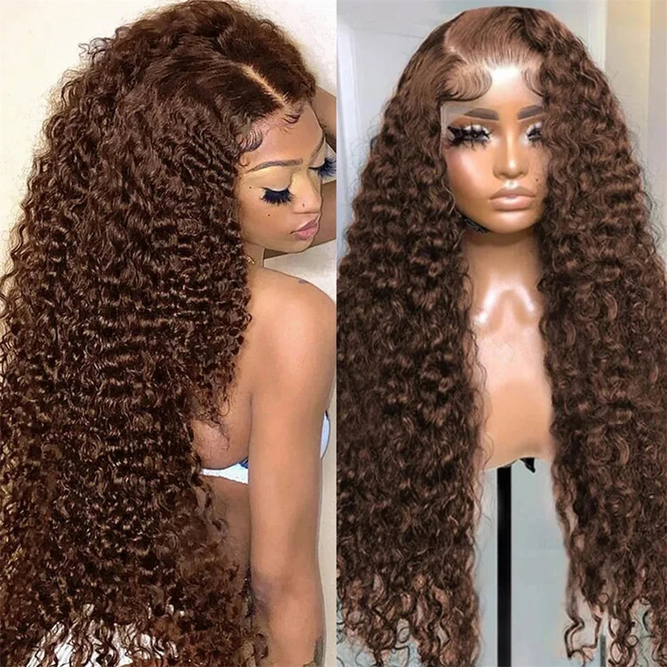 Lace Front Wig – Deep Wave – Human Hair – Chocolate Brown | KIMLUD