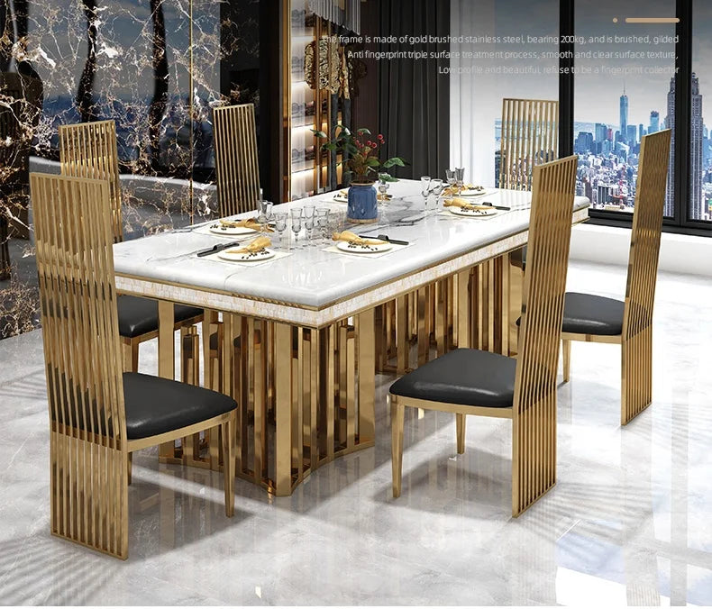 Marble Top Gold Frame Dining Table — Brown | KIMLUD