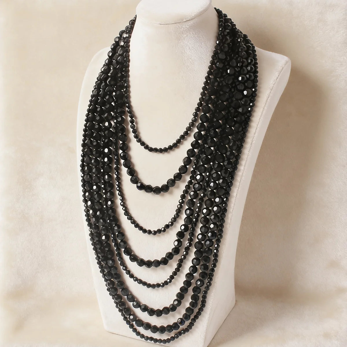 Necklaces – Multi-Layer Bohemian Style – Acrylic Beaded – Black | KIMLUD
