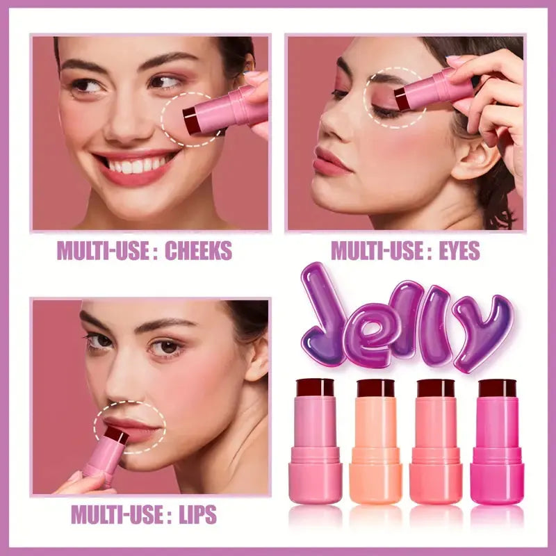Jelly Blush Lip Gloss Stick for Lazy People to Contour, Even Skin Tone, Brighten and Color, Easy to Apply for Both Lips and Face