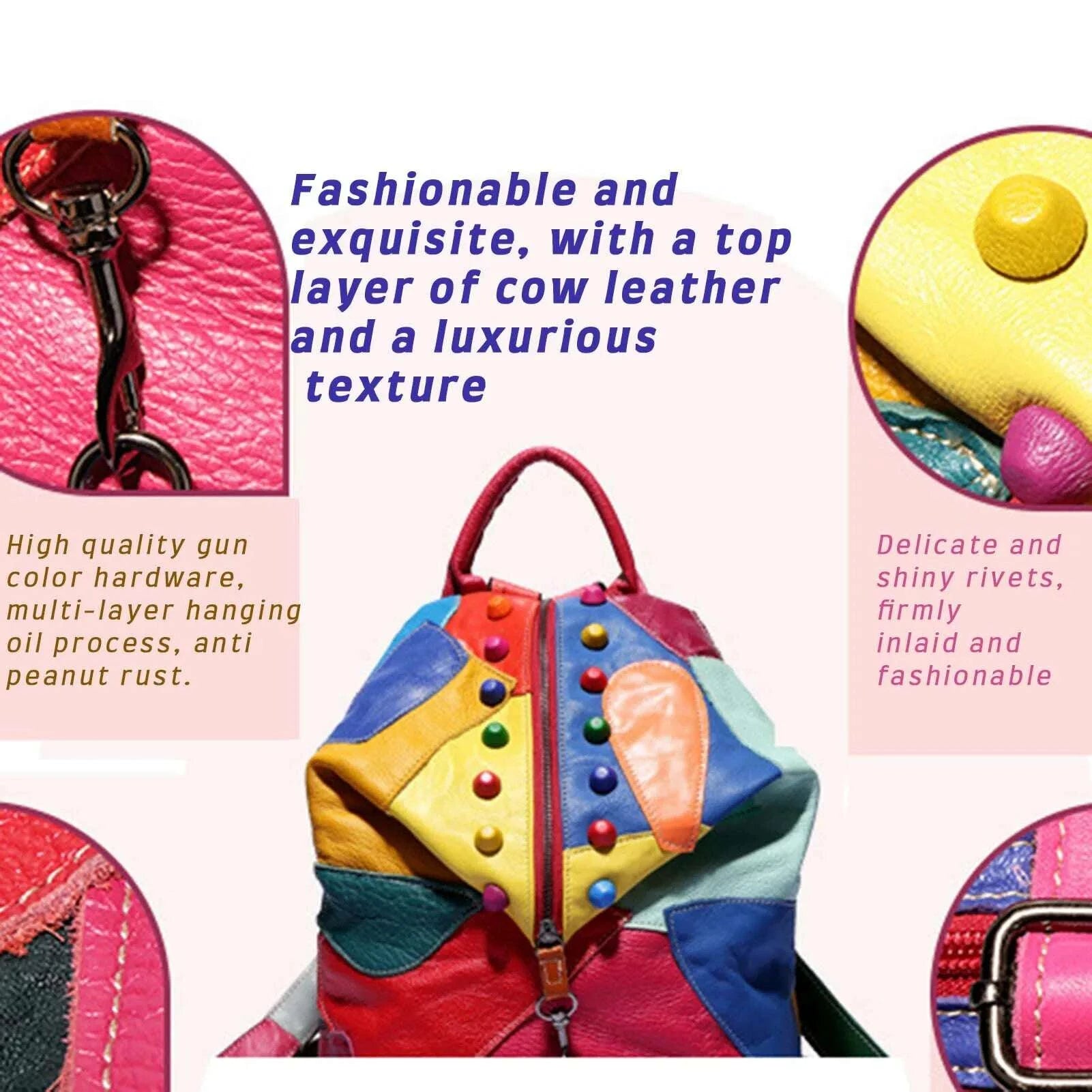 KIMLUD, Stylish Stitching Leather Rivets Backpack Wear-resistant Waterproof Bag For Daily Work Travel Party, KIMLUD Womens Clothes